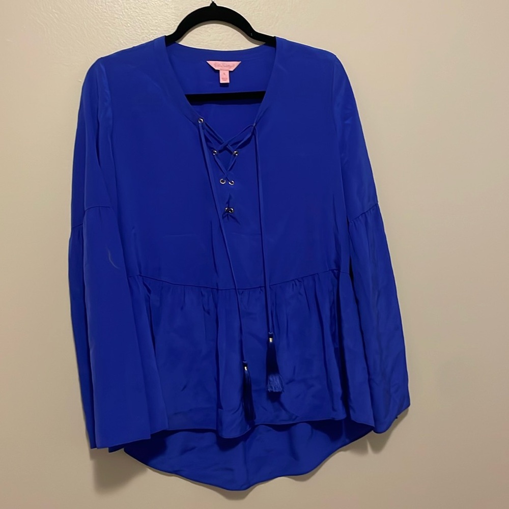Lilly Pulitzer 100% Silk Milan Tiered Blouse Size Small